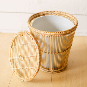 Rattan & Bamboo Mix Lidded Waste Bin with Liner