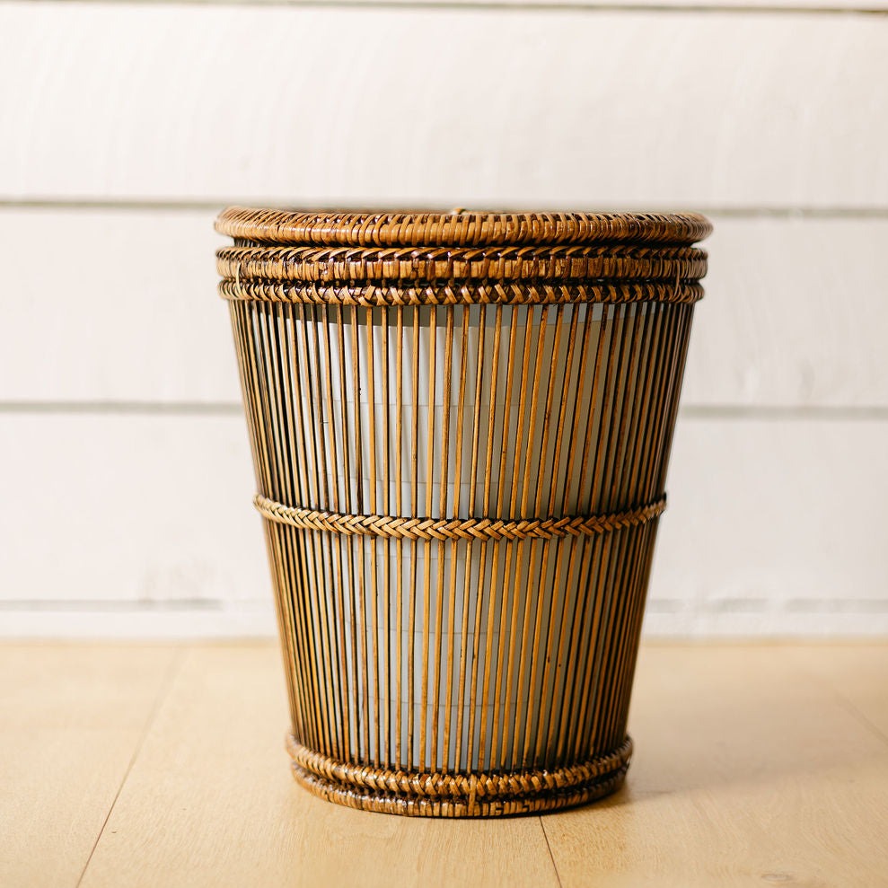 Rattan & Bamboo Mix Lidded Waste Bin with Liner