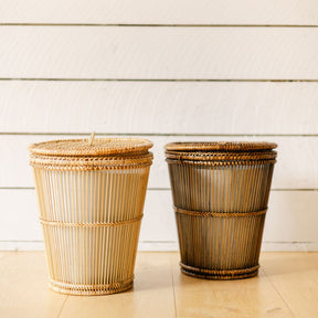 Rattan & Bamboo Mix Lidded Waste Bin with Liner