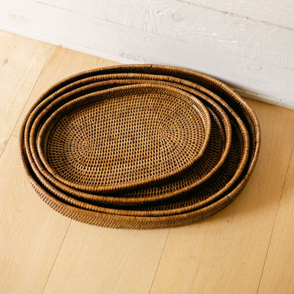 Rattan Oval Serving Tray with Arch Handles