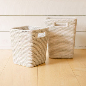 Rattan Square Waste Bin with Inset Handles