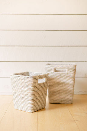 Rattan Square Waste Bin with Inset Handles