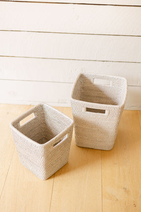 Rattan Square Waste Bin with Inset Handles