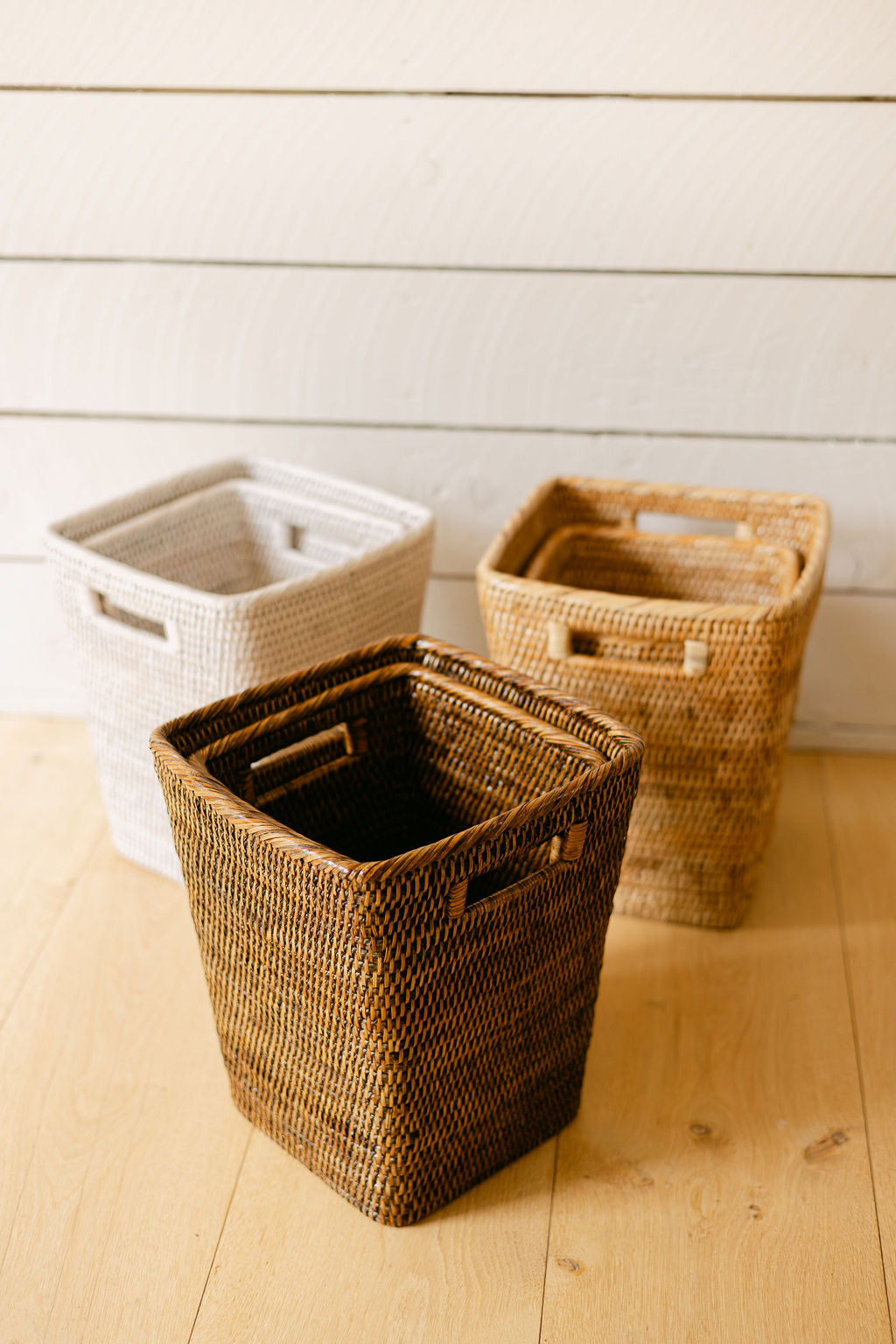 Rattan Square Waste Bin with Insert Handles