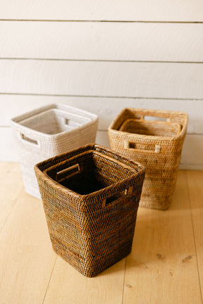 Rattan Square Waste Bin with Inset Handles