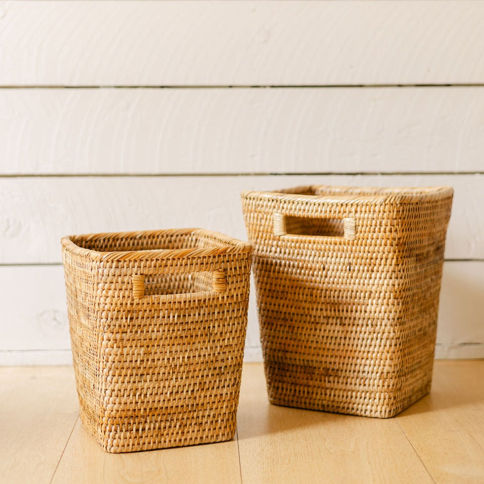 Rattan Square Waste Bin with Insert Handles