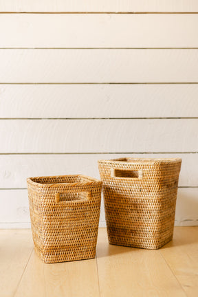 Rattan Square Waste Bin with Inset Handles