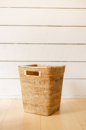 Rattan Square Waste Bin with Insert Handles