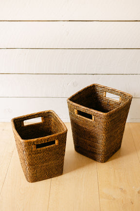 Rattan Square Waste Bin with Inset Handles