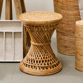 Rattan Twisted Stool With Vertical Handle