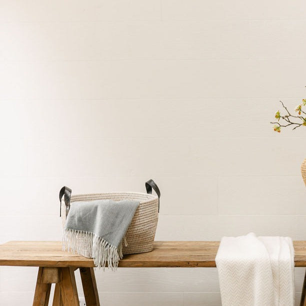 Rattan Standard Storage Basket with Leather Handles