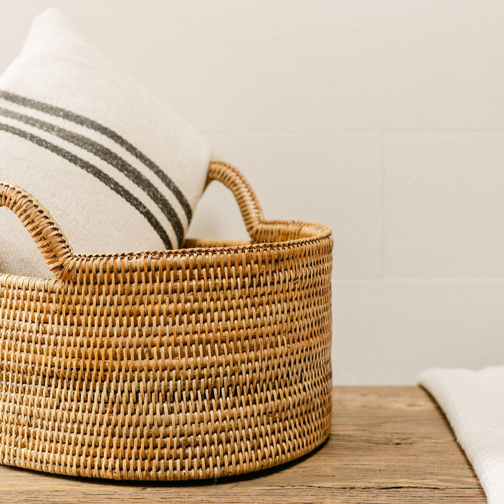 Rattan Oval Family Storage Basket with Arch Handles