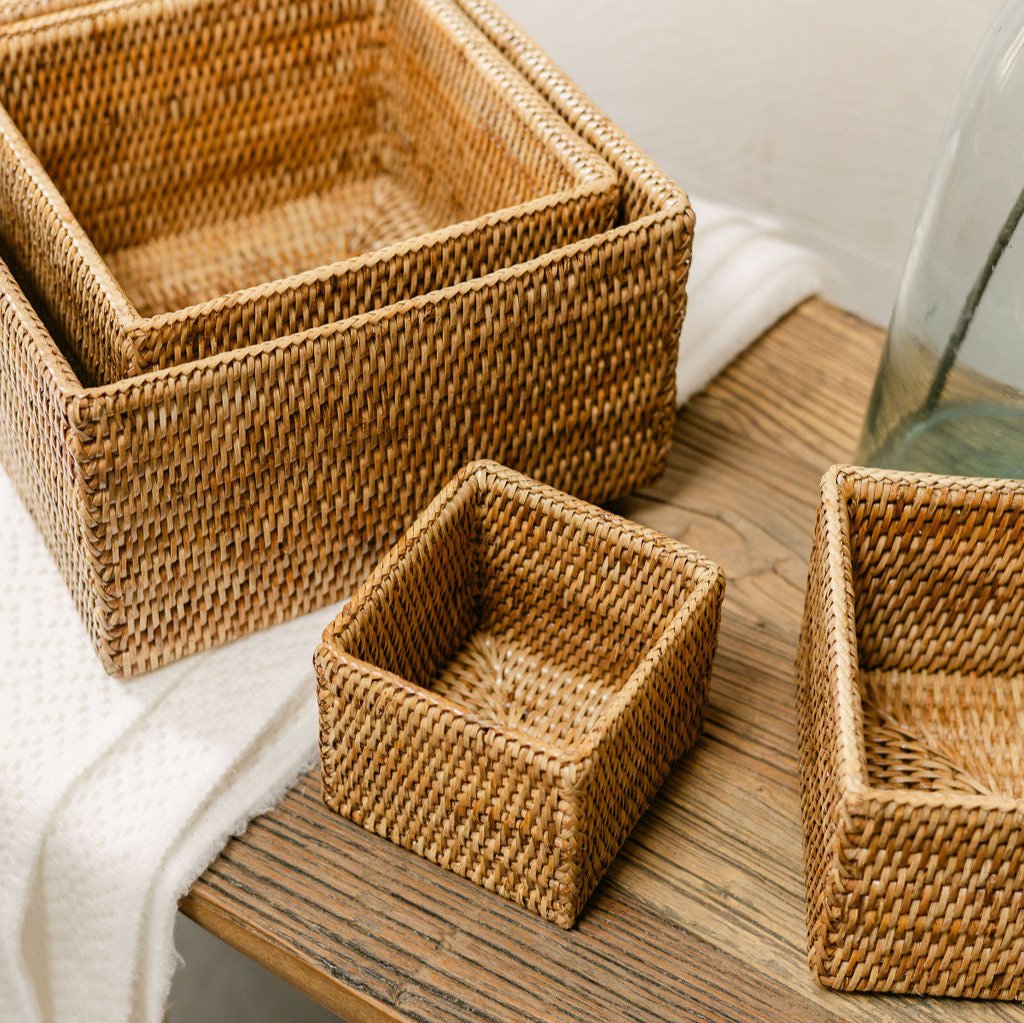 Rattan Small Square Storage Baskets