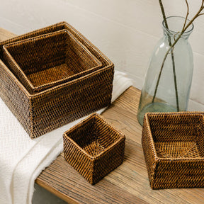 Rattan Small Square Storage Baskets