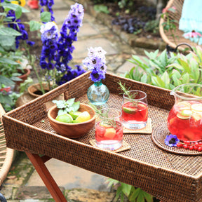 Rattan Butler Tray with Wooden Legs