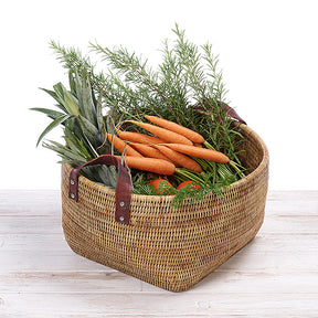 Rattan Standard Storage Basket with Leather Handles