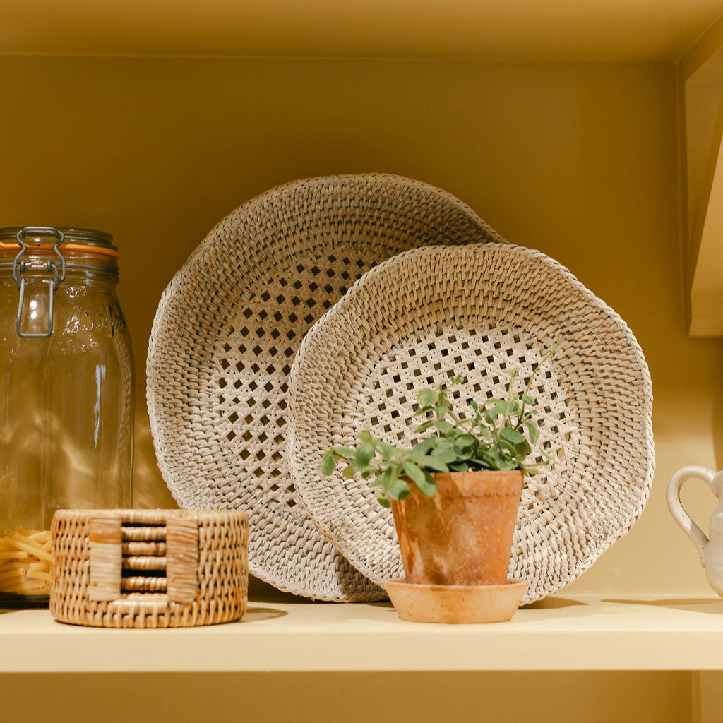 Rattan Scallop bread Basket with Cane Webbing
