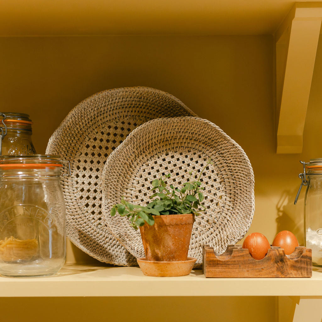 Rattan Scallop bread Basket with Cane Webbing