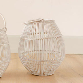 Rattan Large Spherical Lantern with Glass Candle Holder