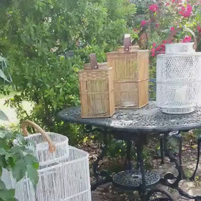 Square Rattan Lantern with Glass Candle Holder