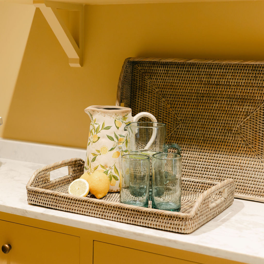 Rattan Rectangular Serving Tray with Arch Handles/ Morning Tray