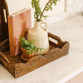 Handwoven Rattan Rectangular Scallop Tray