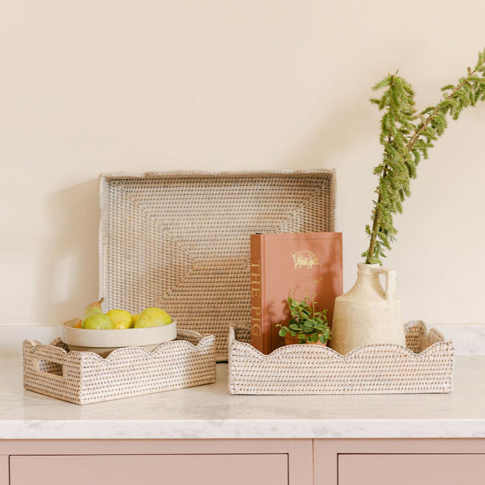 Handwoven Rattan Rectangular Scallop Tray