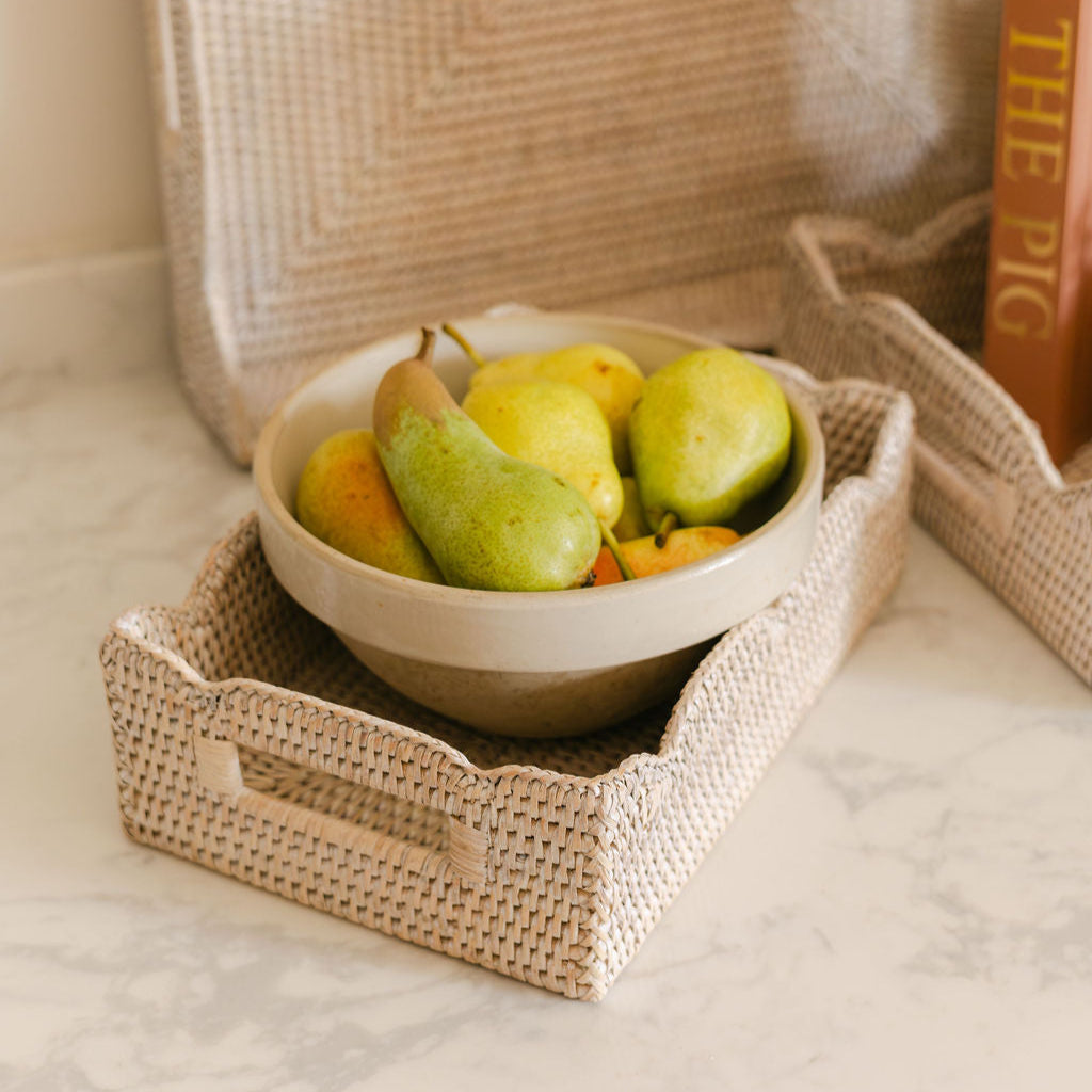 Handwoven Rattan Rectangular Scallop Tray