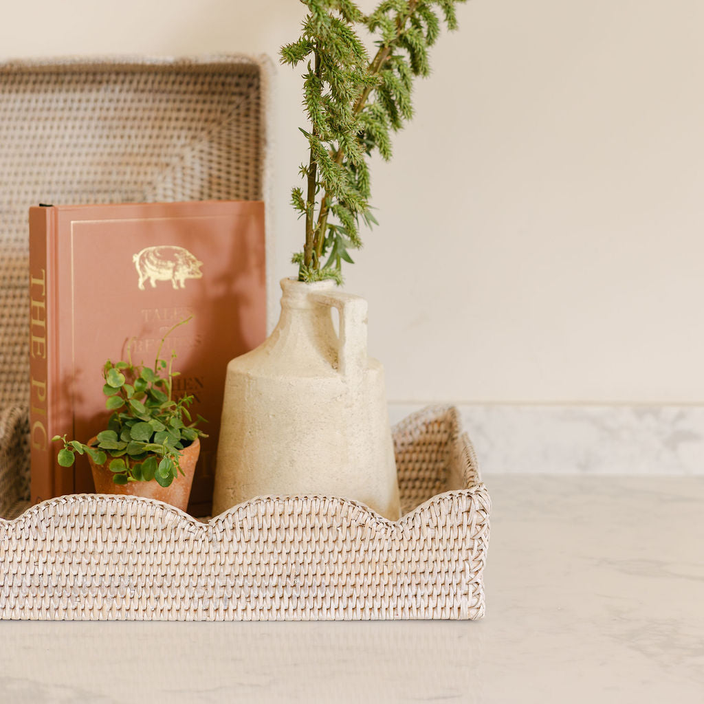 Handwoven Rattan Rectangular Scallop Tray