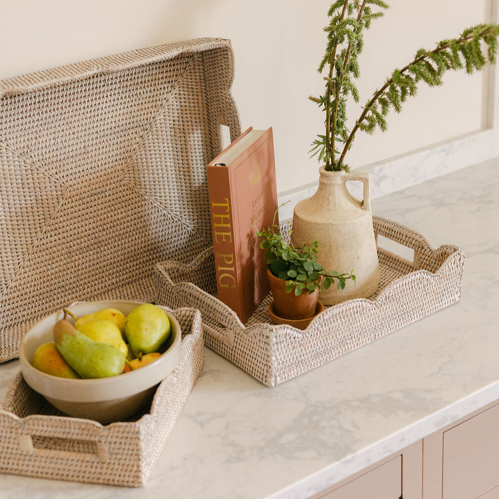 Handwoven Rattan Rectangular Scallop Tray