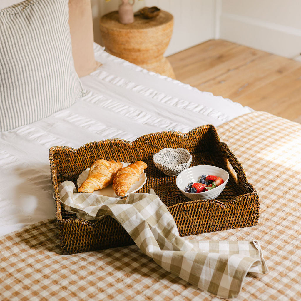 Handwoven Rattan Rectangular Scallop Tray