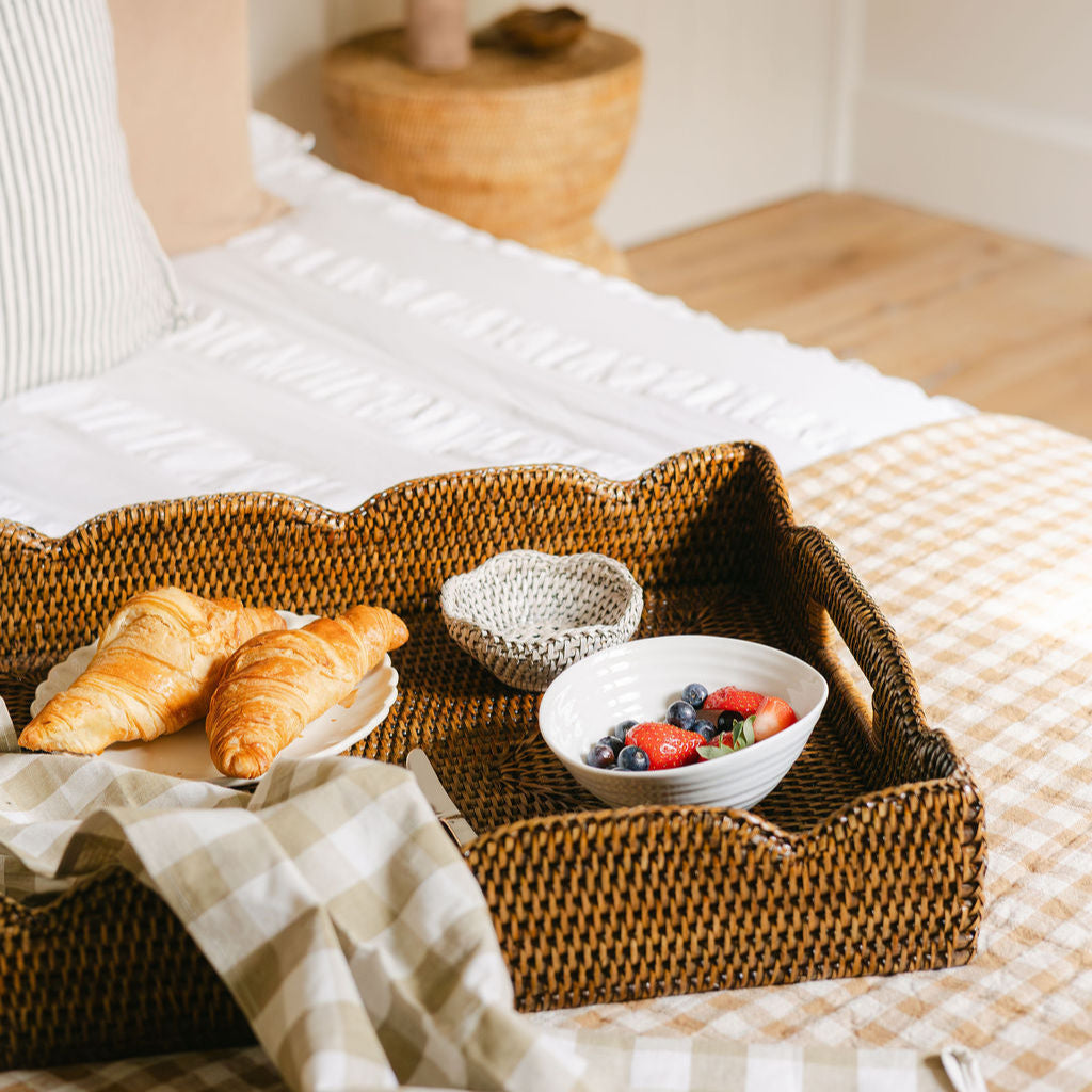 Handwoven Rattan Rectangular Scallop Tray