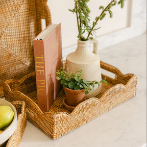 Handwoven Rattan Rectangular Scallop Tray