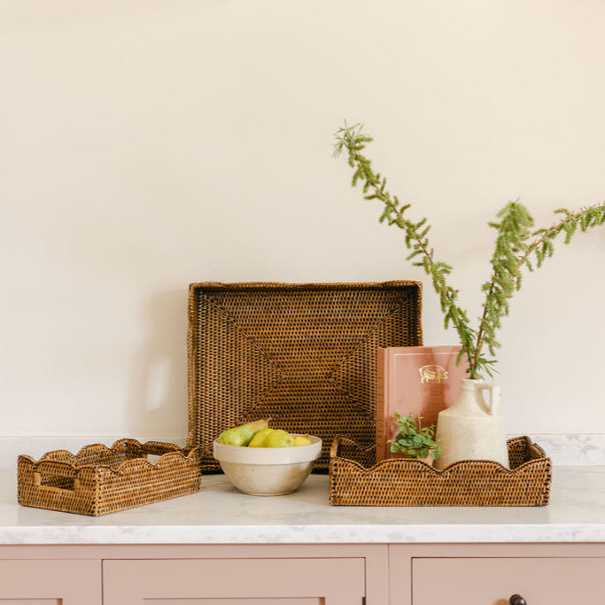 Handwoven Rattan Rectangular Scallop Tray
