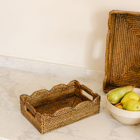 Handwoven Rattan Rectangular Scallop Tray