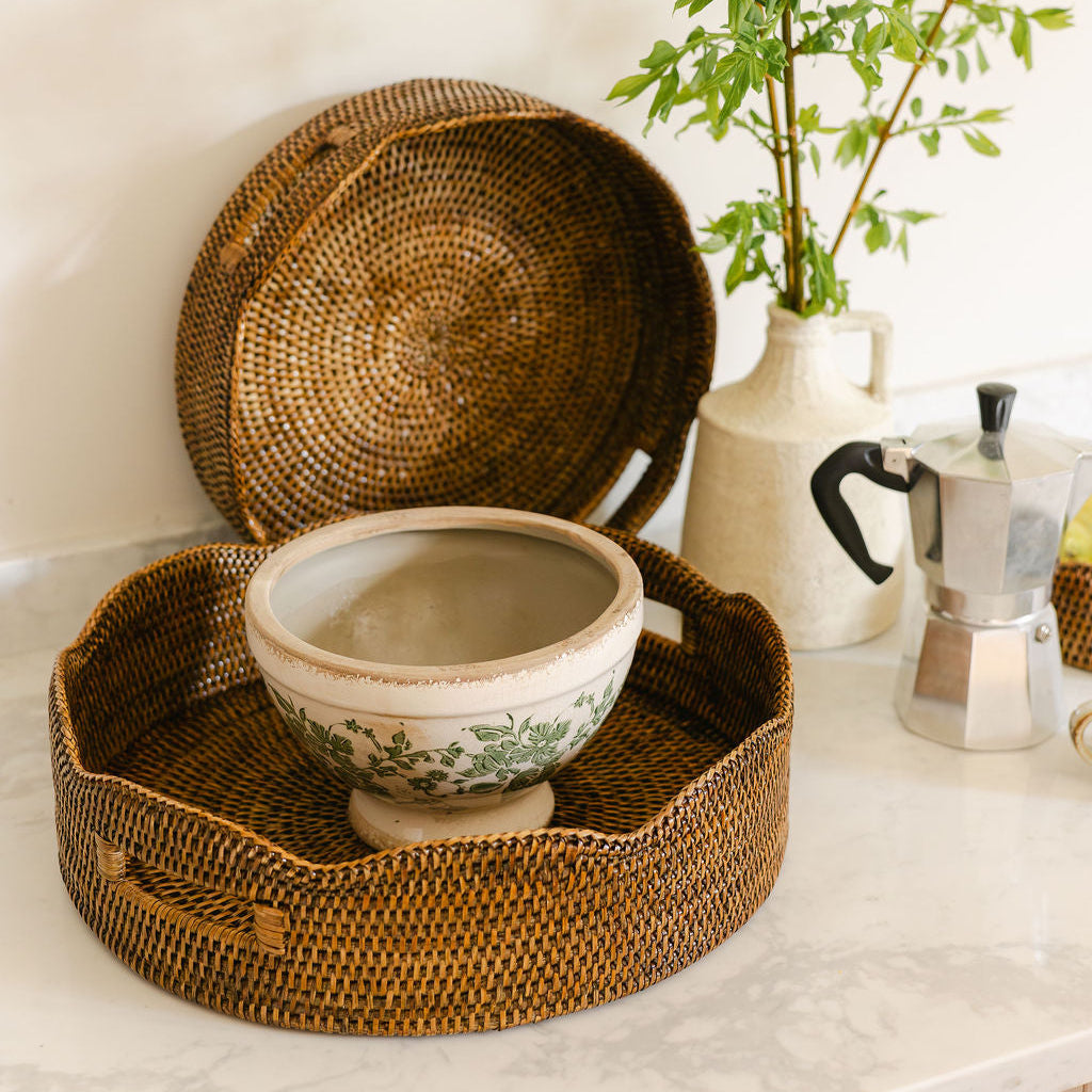 Handwoven Rattan Round Scallop Tray - Main Image