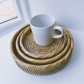 Rattan Three Size Small Round Tray