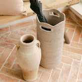 Scallop Rattan Umbrella Basket/ Umbrella Stand with Metal Liner