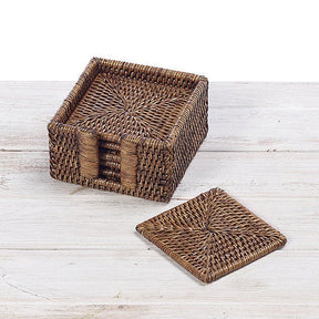 Rattan Square Coasters with Holder (Set of Six)