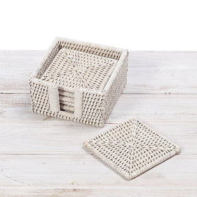 Rattan Square Coasters with Holder (Set of Six)