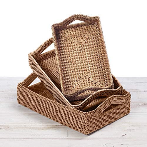 Rattan Rectangular Tray With Triangular Handles