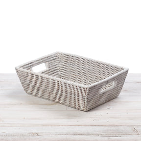 Rattan Tapered Rectangular Storage Basket with Insert Handles