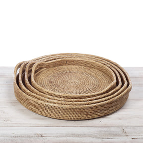 Rattan Large Round Serving Tray with Arch Handles