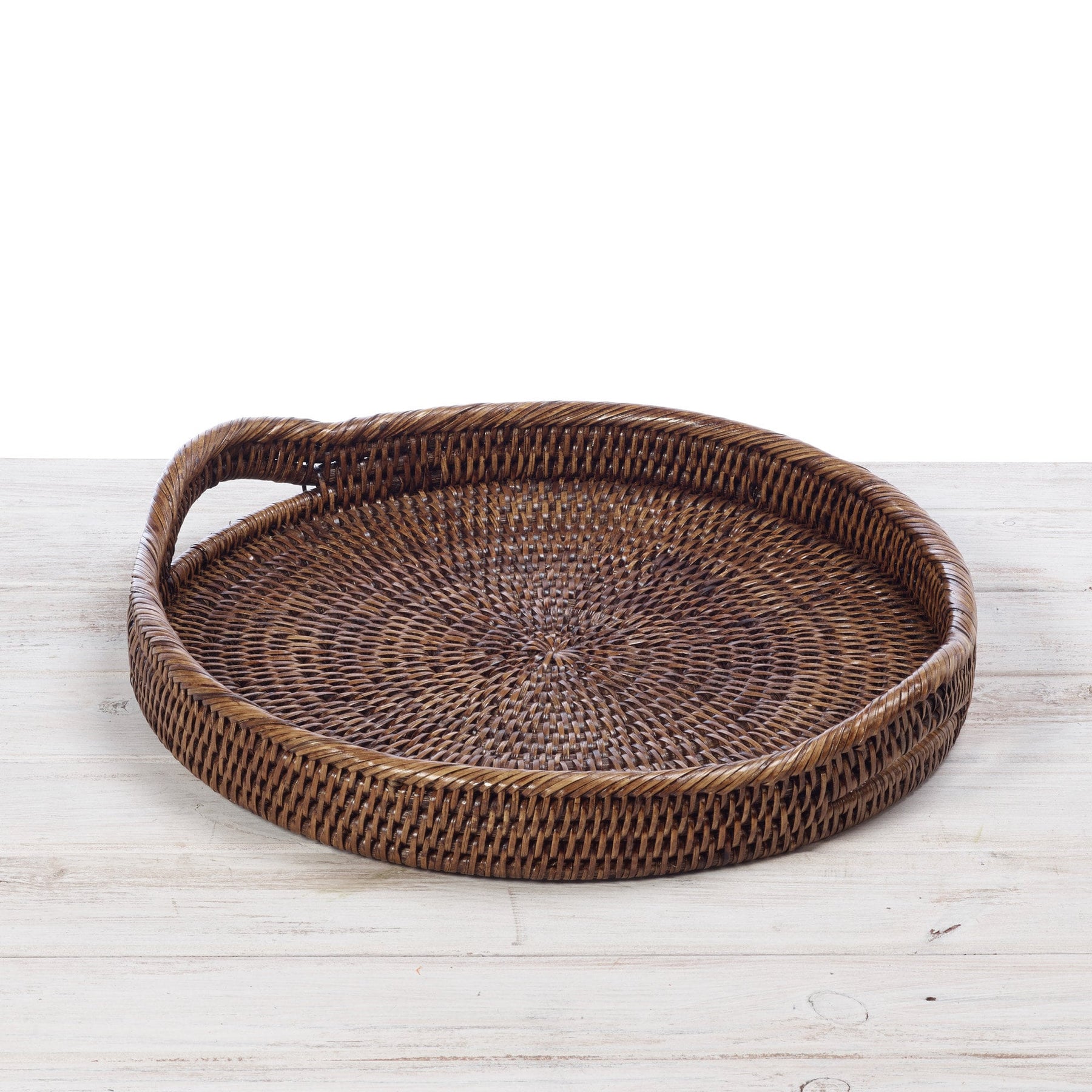 Rattan Small Round Serving Tray with Arch Handles