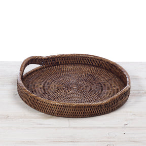 Rattan Large Round Serving Tray with Arch Handles