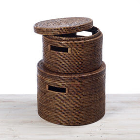 Rattan Lidded Storage Drum with Insert Handles