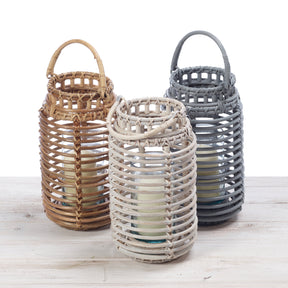 Rattan Small Lantern with Glass Candle Holder