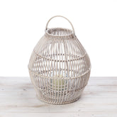 Rattan Large Spherical Lantern with Glass Candle Holder