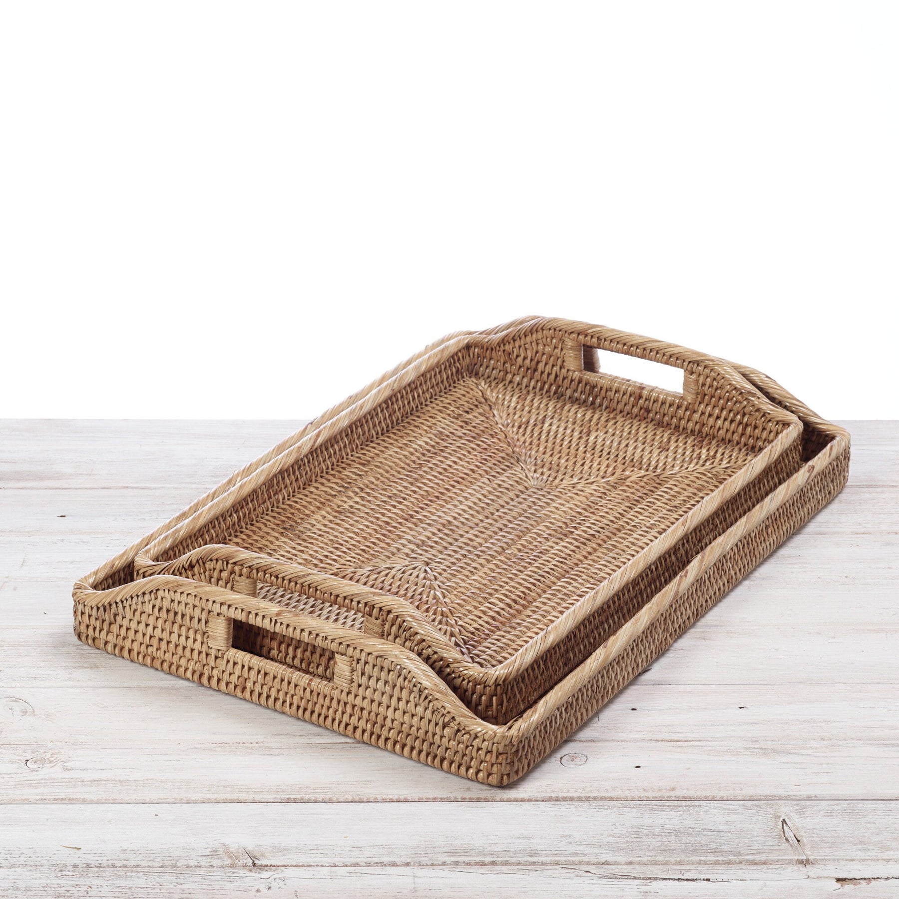 Rattan Large Rectangular Serving Tray with Arch Handles