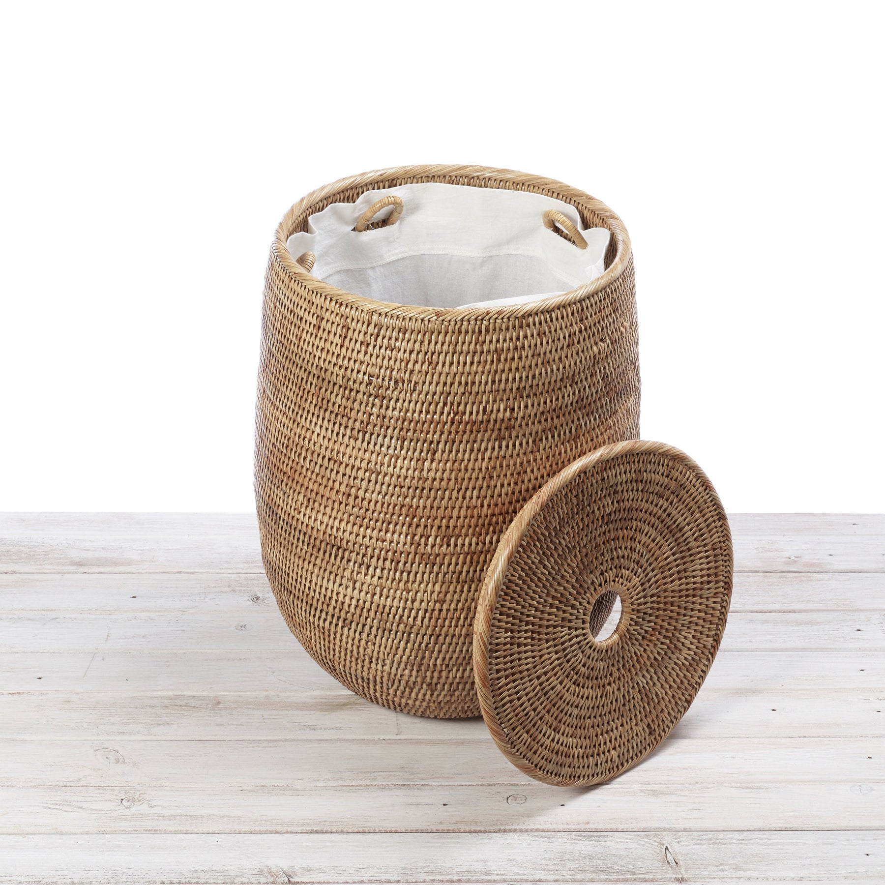 Rattan Lidded Slim Tala Palm Laundry Basket with Fabric Liner